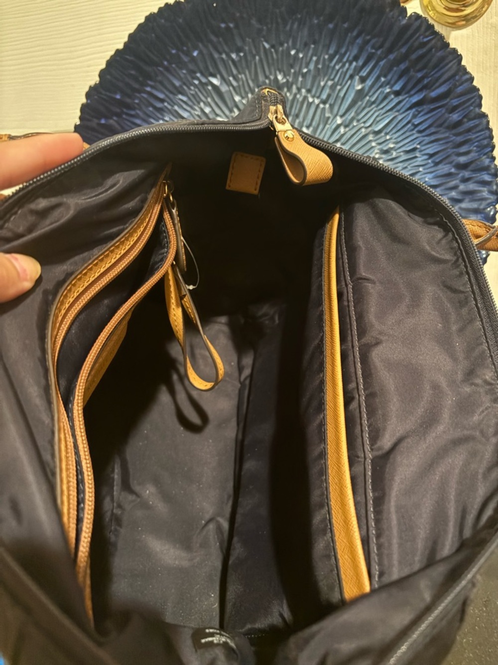 Michael Kors Navy Nylon Tote Bag with Brown/Tan Leather Handles - Picture 3 of 6
